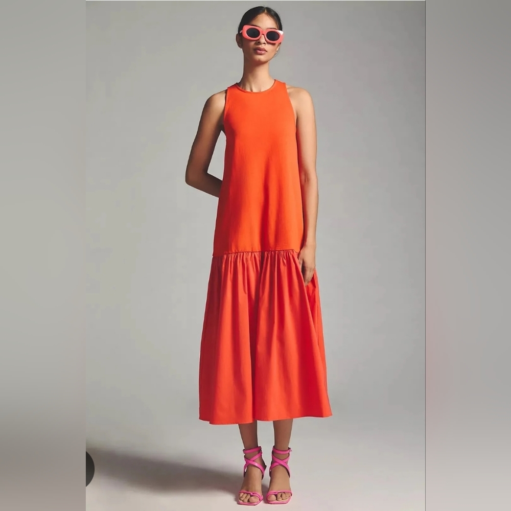 Never Worn Anthropologie Maeve Orange Sleeveless Flounce Dress - Size XL